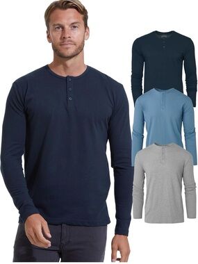 True Classic Long-Sleeve Henley Shirt in Slate Blue large